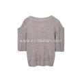 Women's Knitted Pointelle Boat Neck Drop Shoulder Pullover